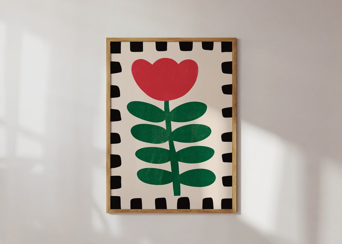 Red Heart Flower Maximalist Retro Border Botanical Art Poster - Image 3