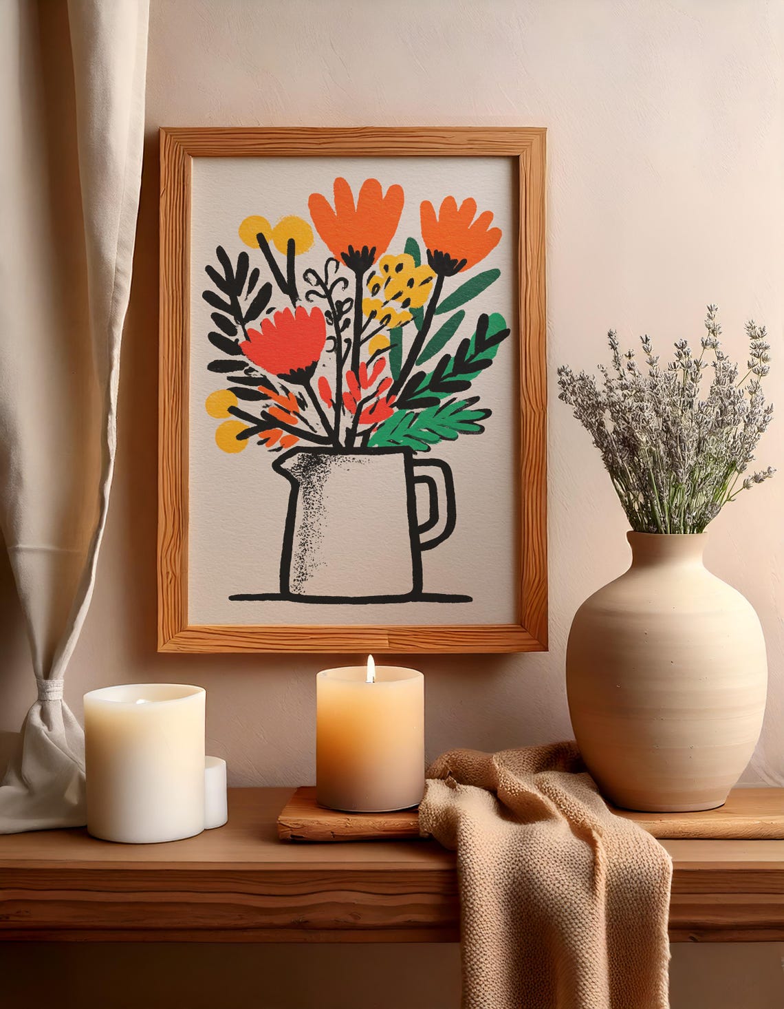 Floral Wall Art Modern Flower Print Botanical Illustration Colorful Flowers Decor Home Living
