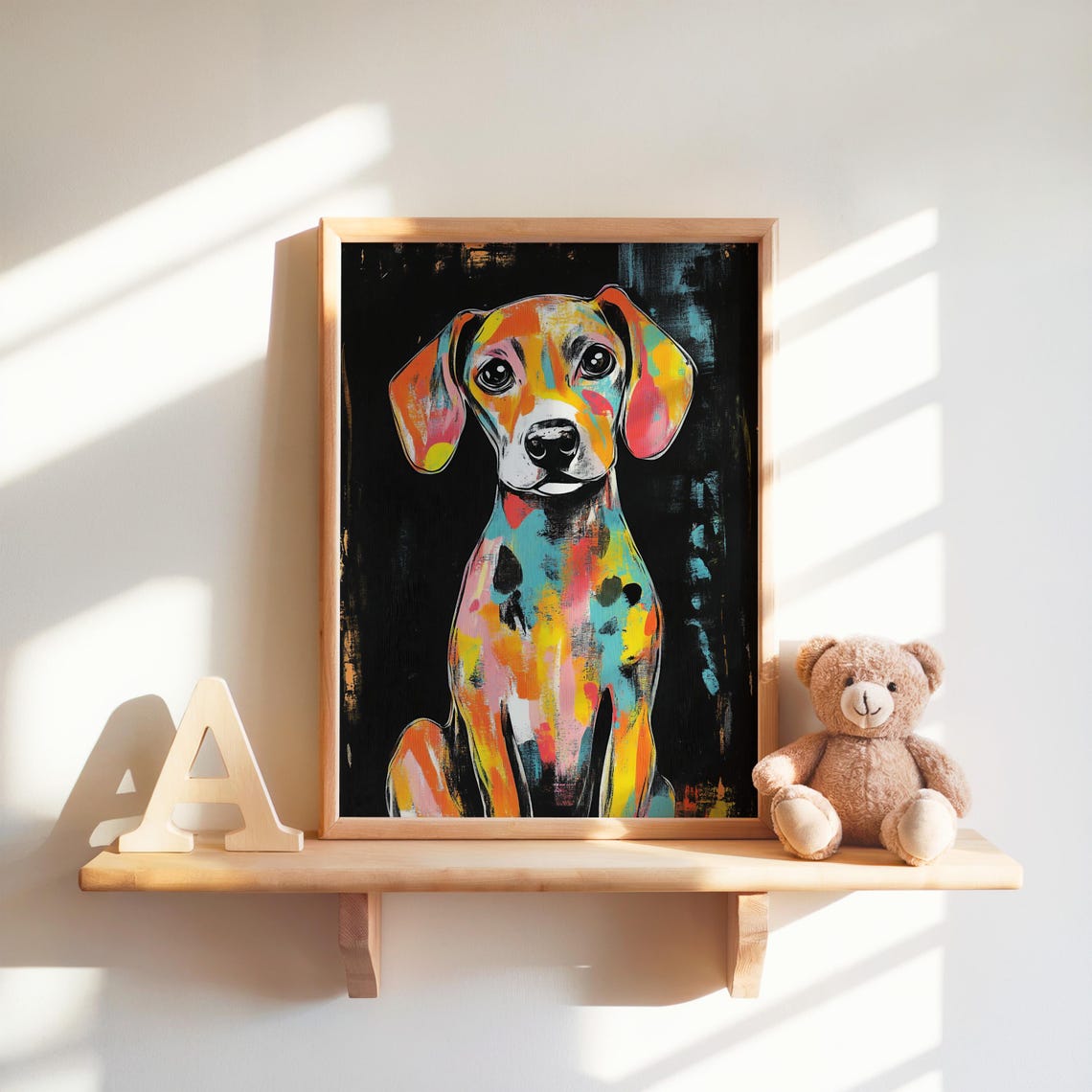 Rainbow Colorful Puppy Portrait Modern Abstract Animal Wall Art