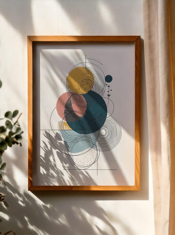 Wall Art Abstract Circles Line Home Decor Modern Print Minimalist Geometric Design