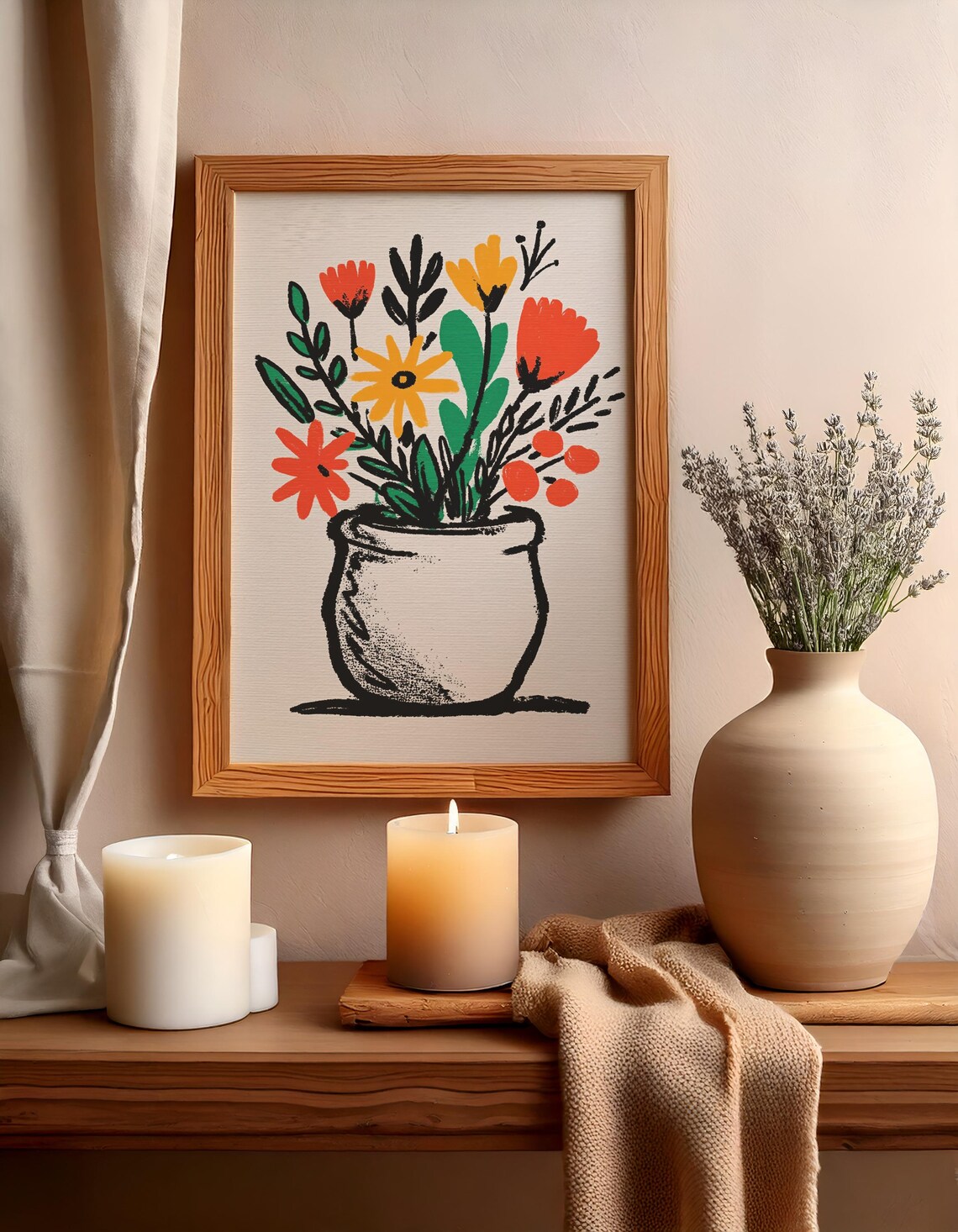 Modern Colorful Floral Bouquet In Vase Art Illustration Poster