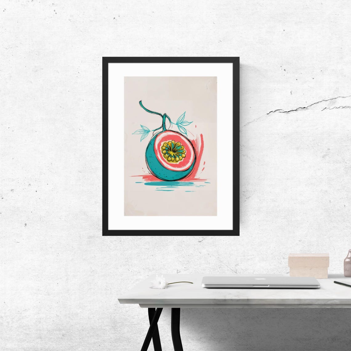 Vibrant Passion Fruit Cut Open Neon Illustration Pop Art Poster