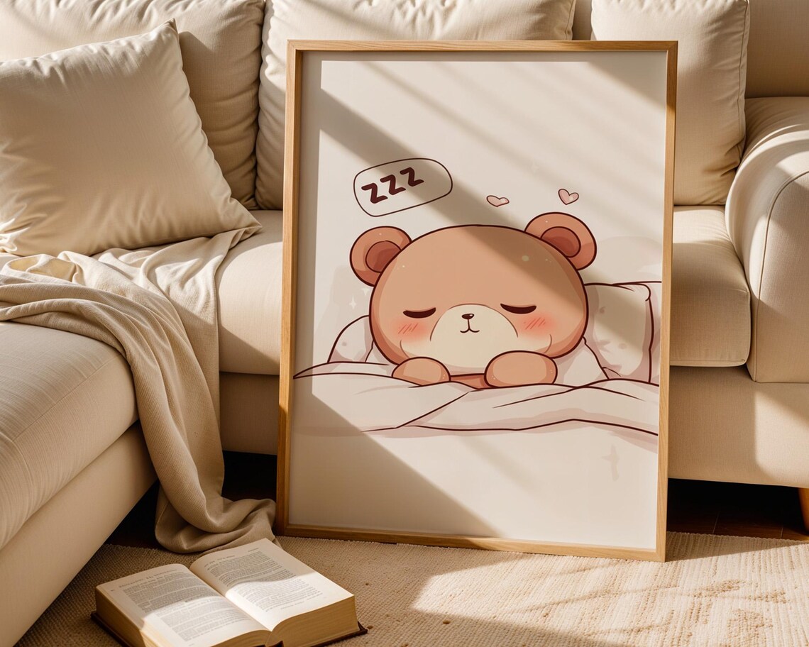 Cute Sleeping Bear Kawaii Animal Poster for Kids Room and Nursery Wall - Image 5
