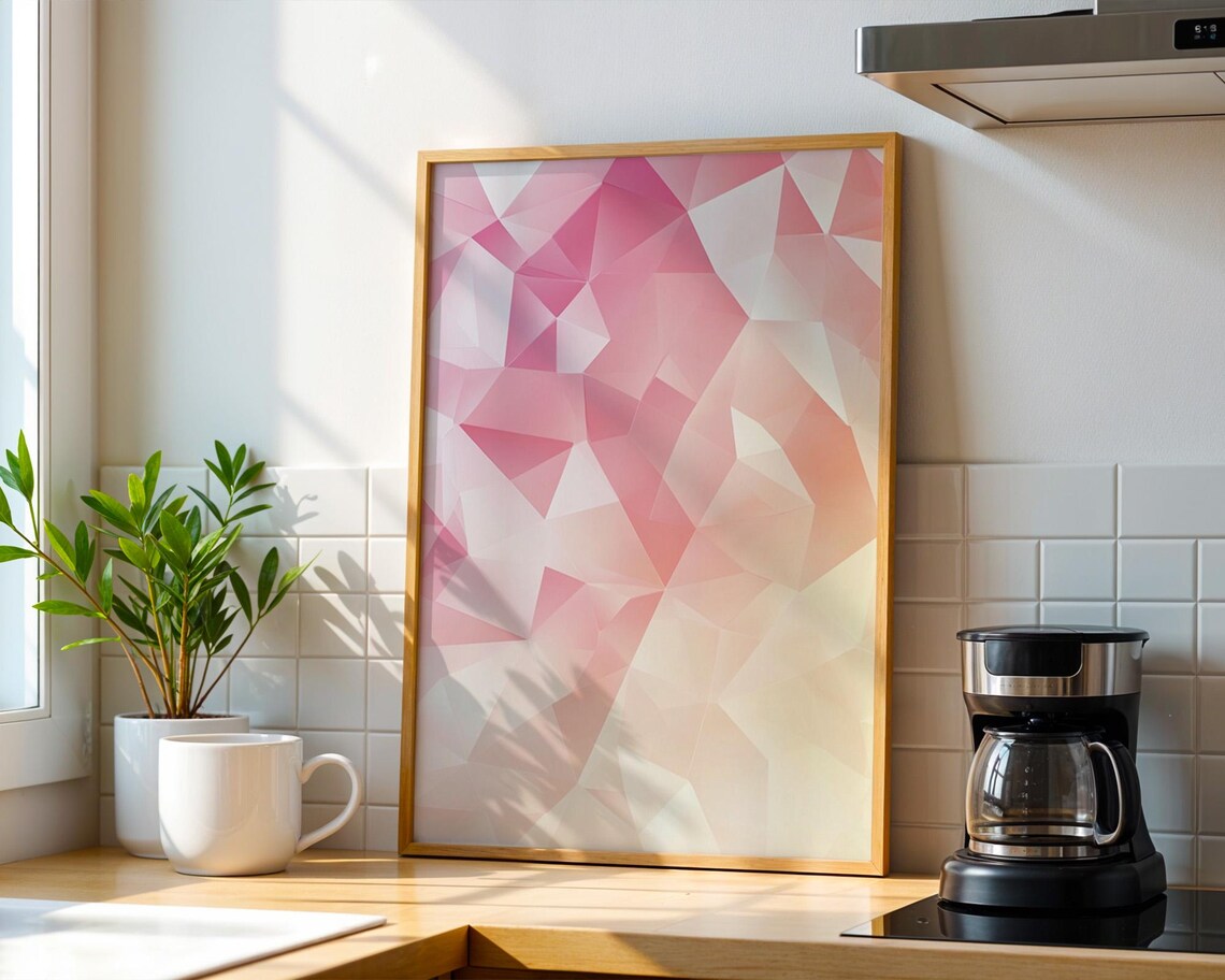Pink Peach And White Geometric Pattern Art Print - Image 4