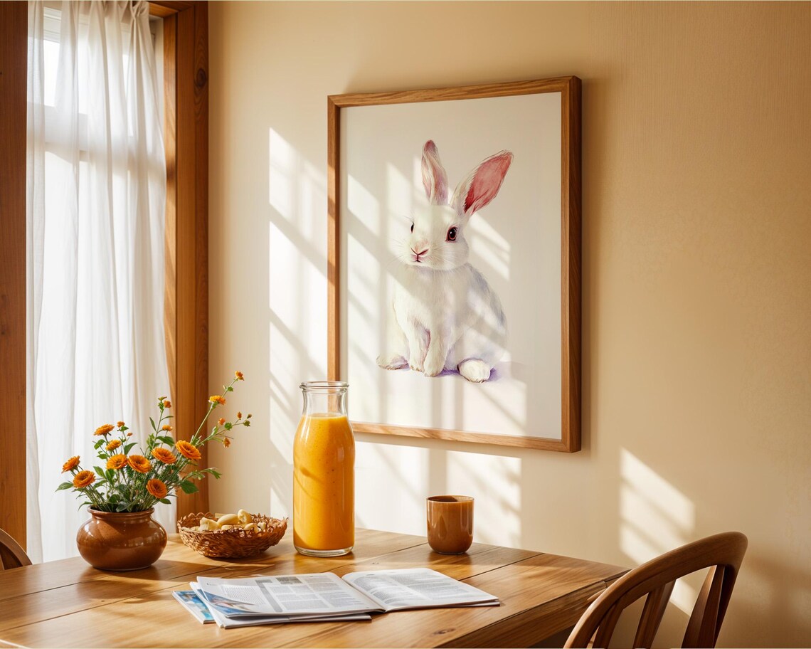 Adorable White Rabbit Art Print, Kitchen Decor - Image 3