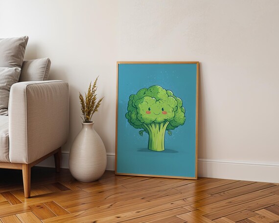 Cute Broccoli Poster Wall Art For Home Kitchen Decor Fun Vegetable Art For Kids Rooms