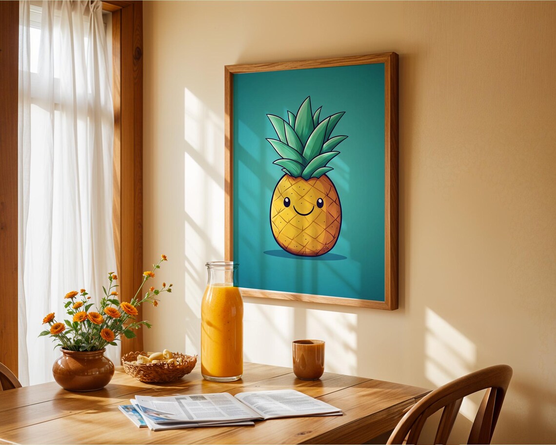 Cute Pineapple Kids Art Print, Kitchen Decor