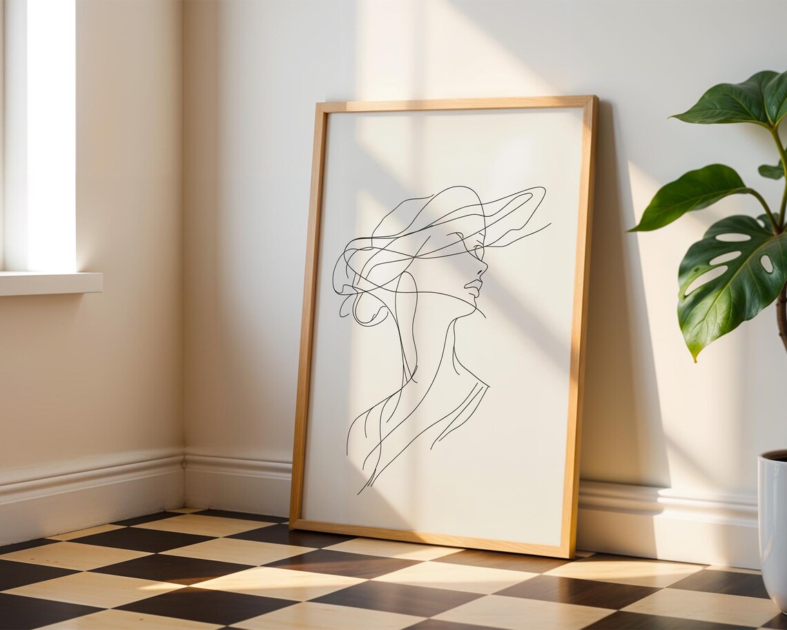 Lady Wearing A Hat, Line Art Home Decor - Image 3