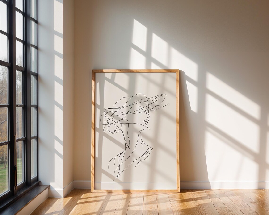 Lady Wearing A Hat, Line Art Home Decor - Image 5