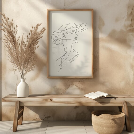 Lady Wearing A Hat, Line Art Home Decor