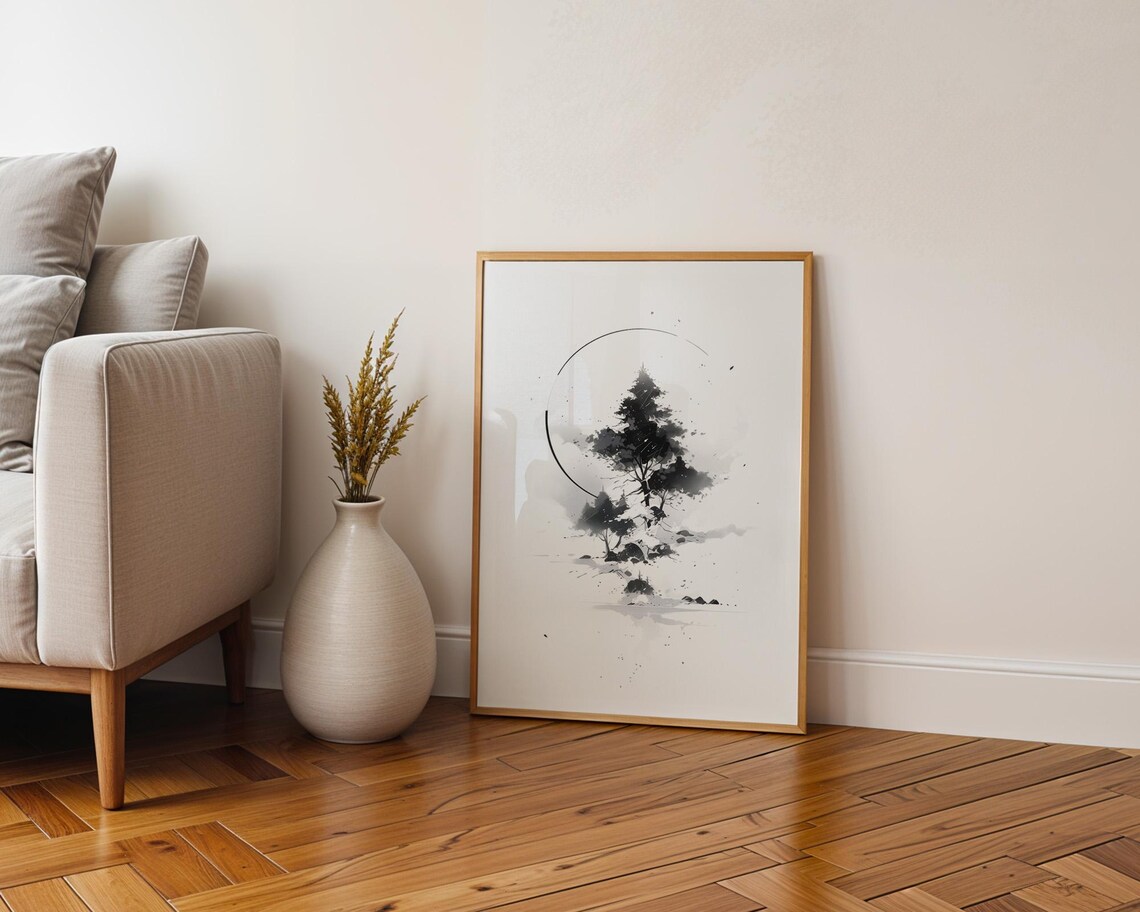 Black Ink Tree With Circle, Minimalist Art Print - Image 6