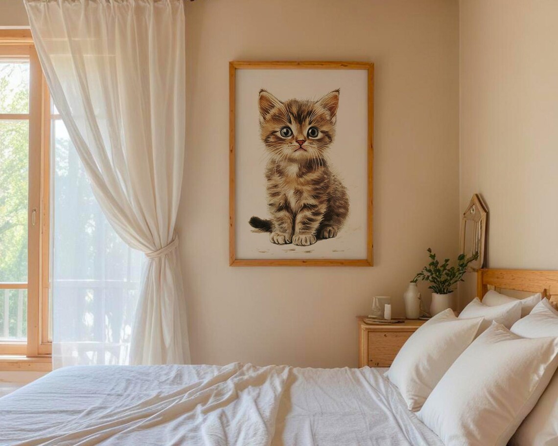 Adorable Tabby Kitten Sitting Cat Lovers Nursery Decor Poster - Image 6