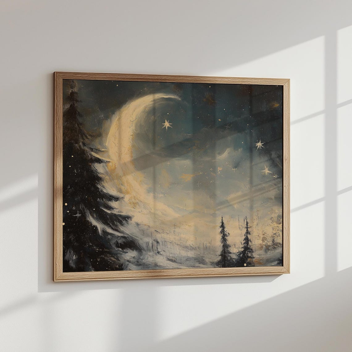 Melting Winter Moon Starry Night Forest Dreamy Landscape Poster