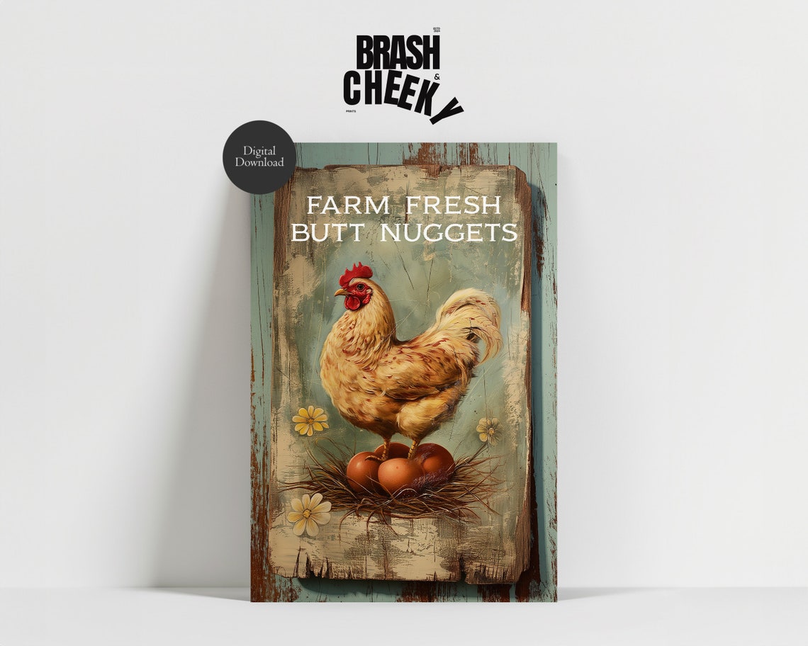 Farm Fresh Butt Nuggets Hen Laying Eggs Funny Farm Chicken Poster - Image 3
