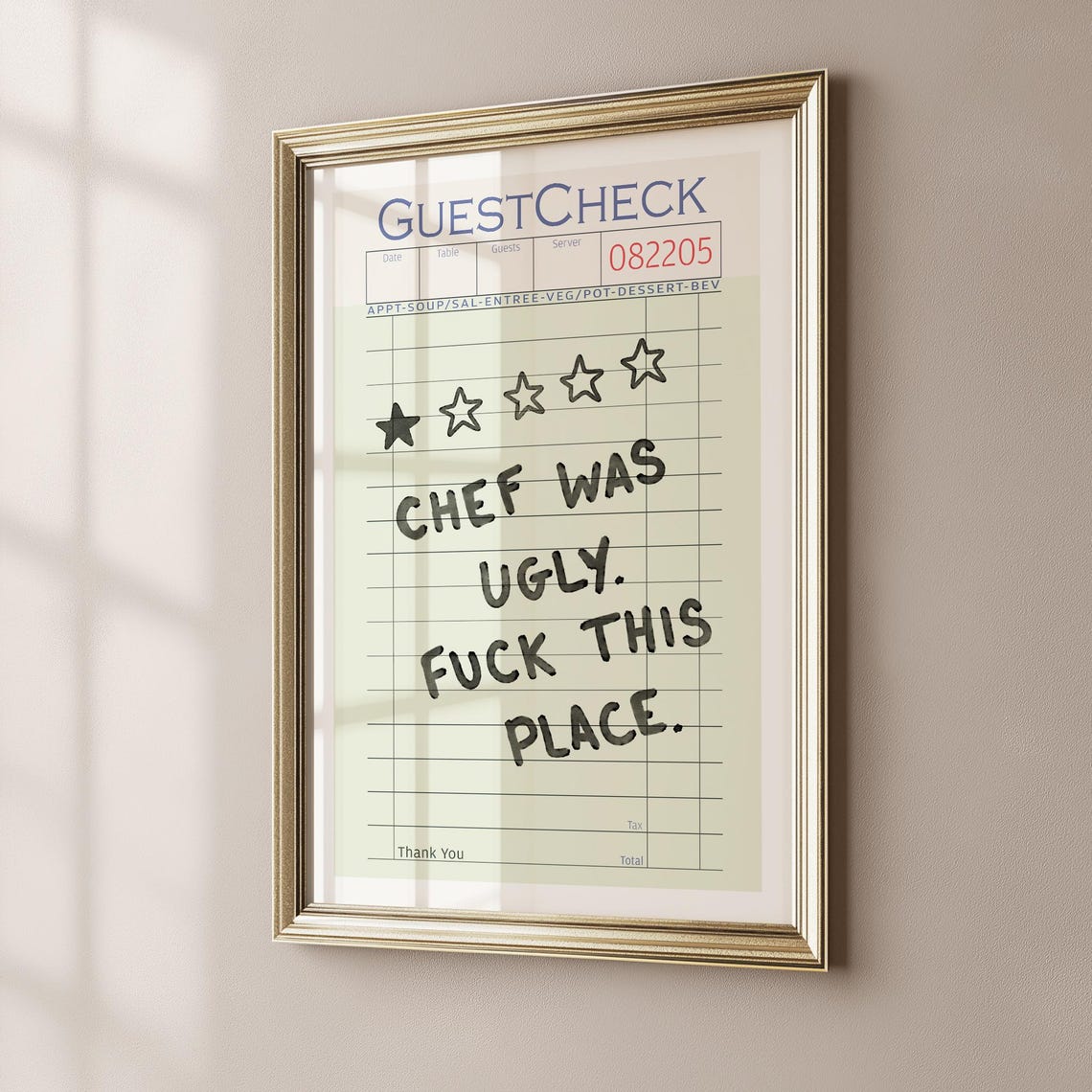 Chef Was Ugly Sweary Guest Check Funny Restaurant Review Art Print - Image 4