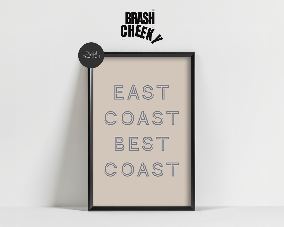 East Coast Best Coast Gray Outline Retro Typography Decor Poster - Image 3