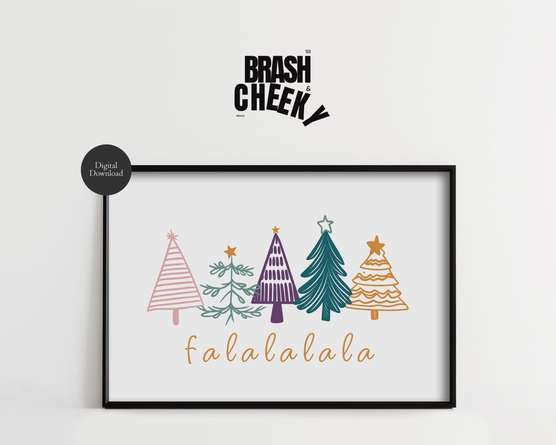 Falalalala Whimsical Colorful Christmas Trees Holiday Decor Wall Art - Image 2