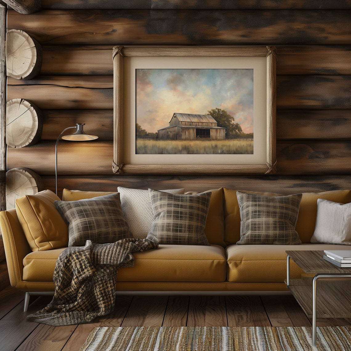 Weathered Wood Barn At Sunset Rustic Farm Landscape Art Poster - Image 2