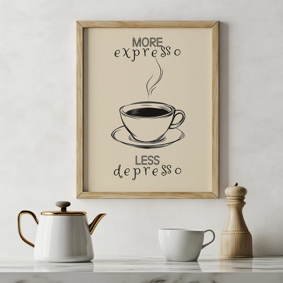 More Espresso Less Depresso Funny Coffee Cup Kitchen Quote Print