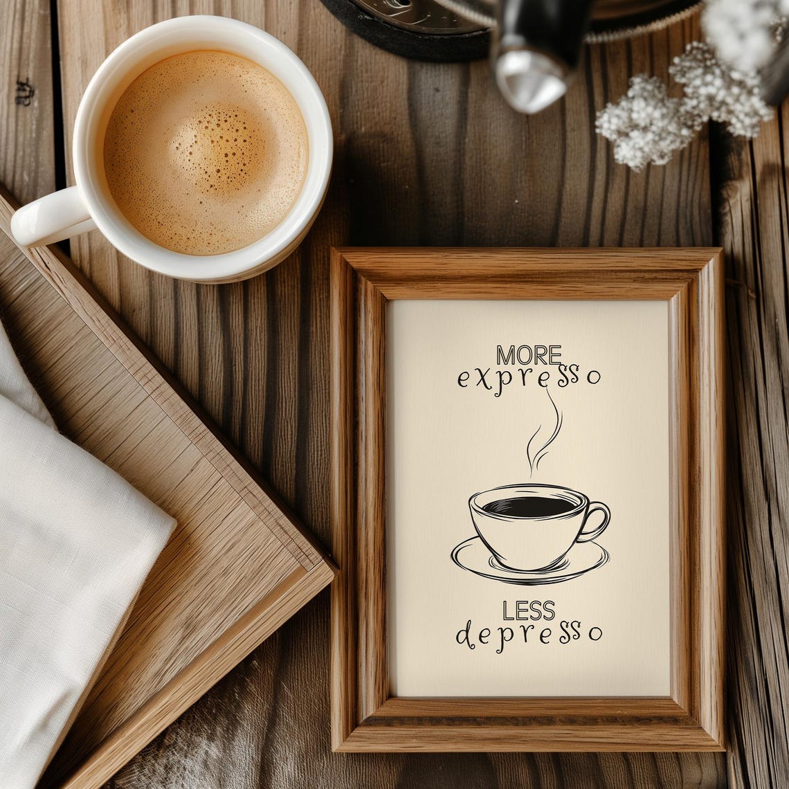 More Espresso Less Depresso Funny Coffee Cup Kitchen Quote Print - Image 2