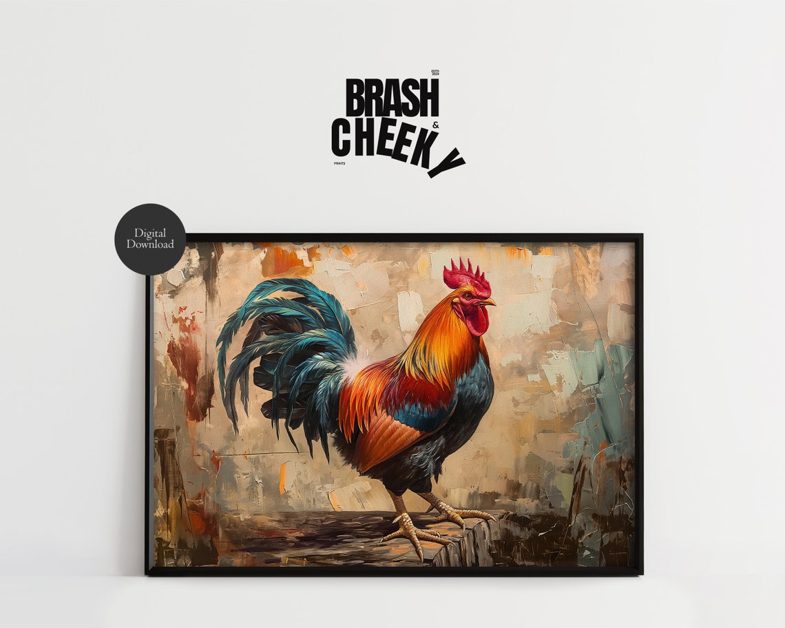 Colorful Painted Rooster Cute Farmhouse Rustic Bird Decor Poster