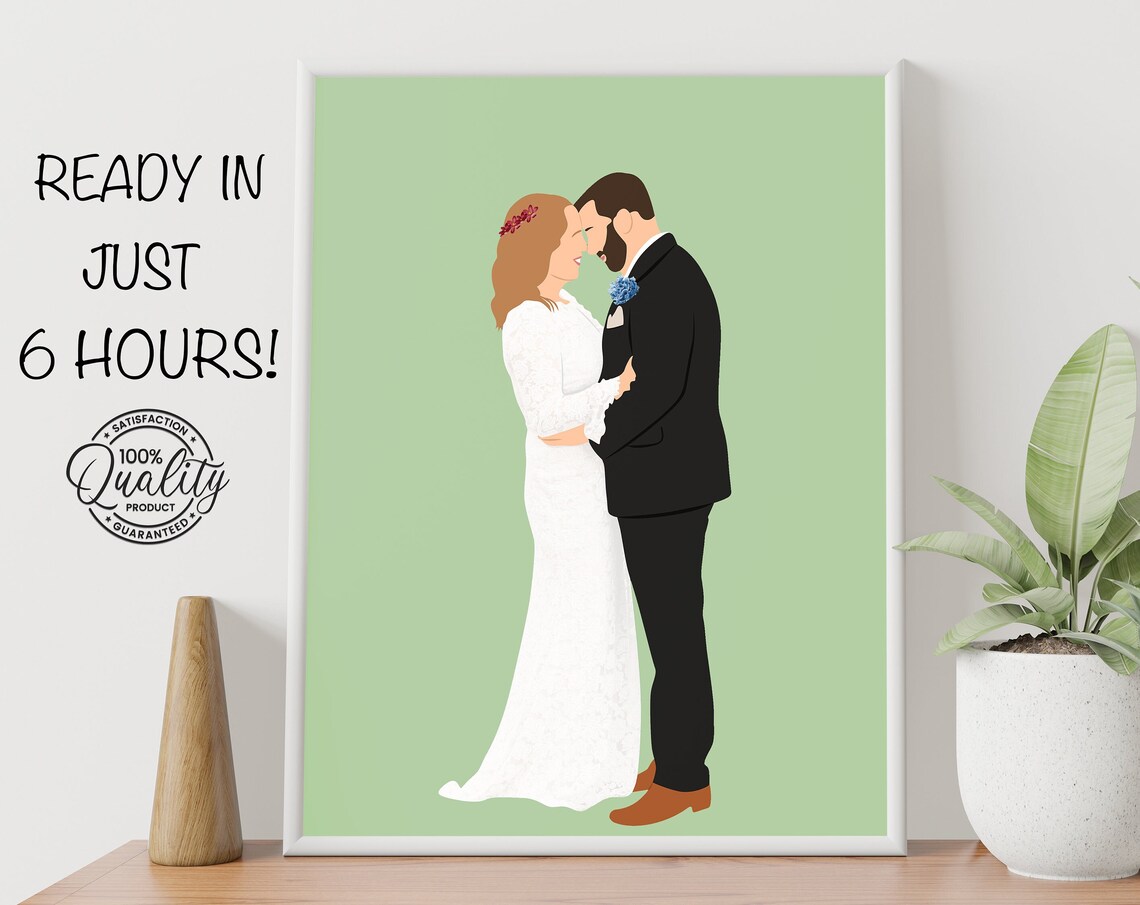 Custom Faceless Wedding Couple Embrace Sage Green Background Poster