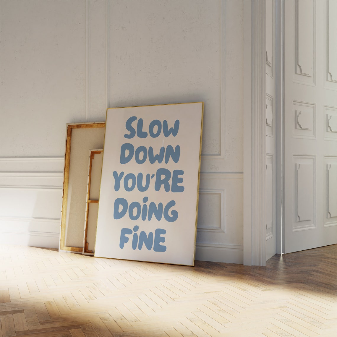 Slow Down Youre Doing Fine Wall Art Blue Retro Aesthetic Poster Affirmation Quote Print Apartment Decor Trendy Poster - Image 2