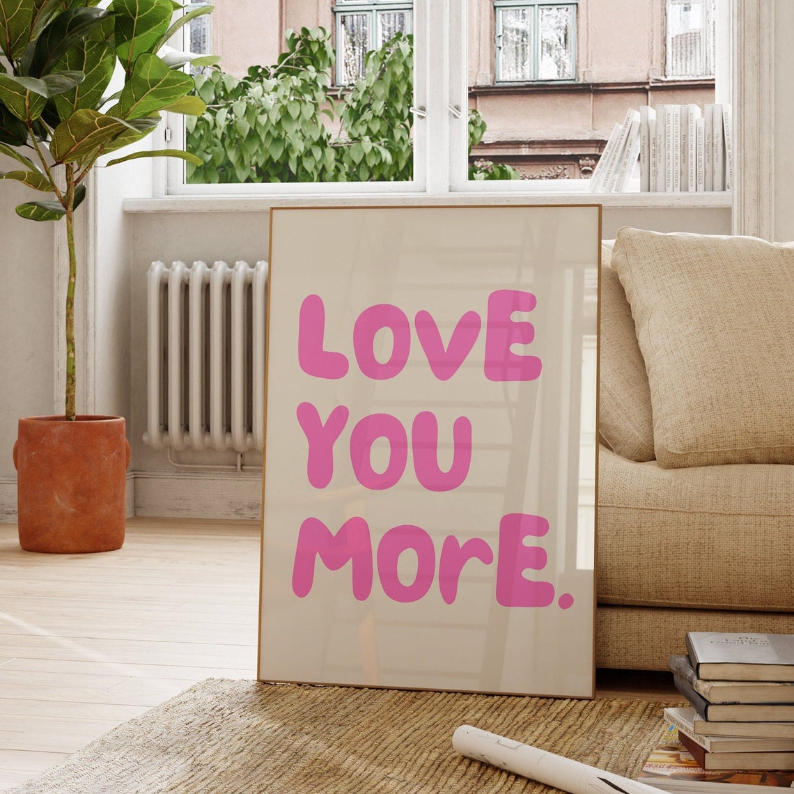 Love You More Pink Bubble Letter Trendy Aesthetic Quote Poster - Image 2