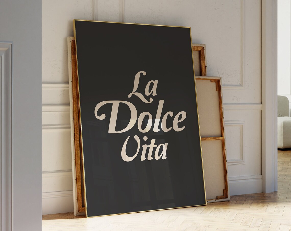 La Dolce Vita Black Minimalist Italian Typography Decor Poster
