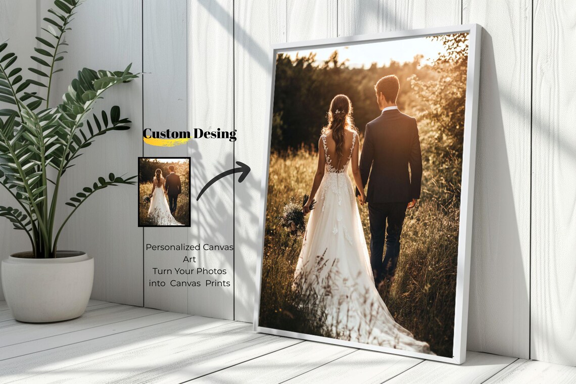 Custom Wedding Photo Canvas Print Personalized Couple Portrait