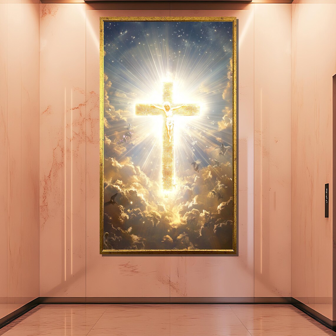 Heavenly Golden Cross, Christian Memory Wall Art - Image 3