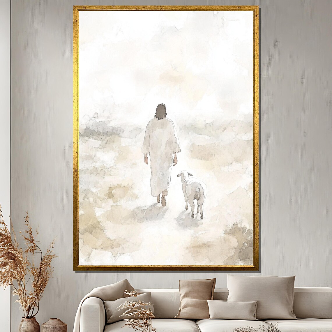 Jesus And Lamb Watercolor Minimalist Religious Art Print