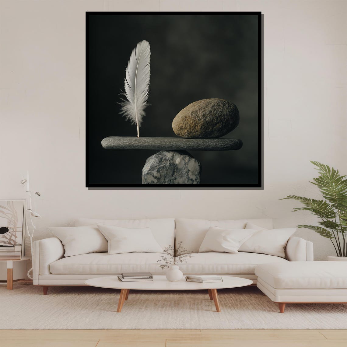 Zen Balance Wall Art Feather And Stone Print Minimal Mindfulness Poster Tranquil Decor Gift For Peace - Image 2