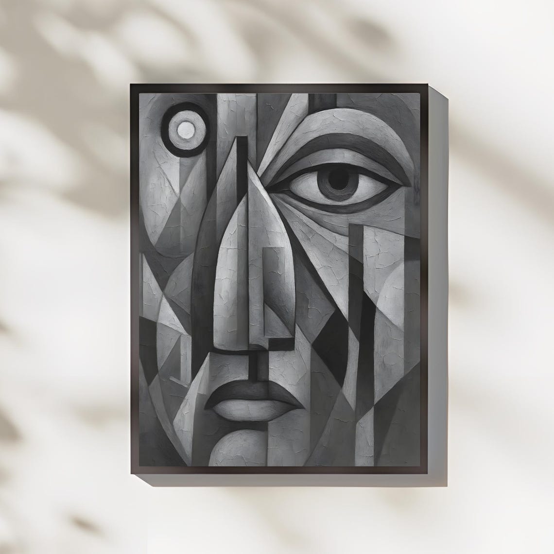Geometric Cubist Face Fragmented Black Gray Abstract Art Poster