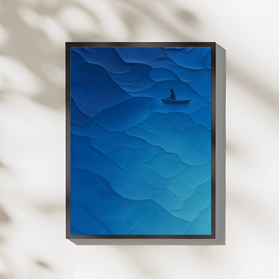 The Lonely Fisherman Tiny Boat Deep Blue Ocean Abstract Poster