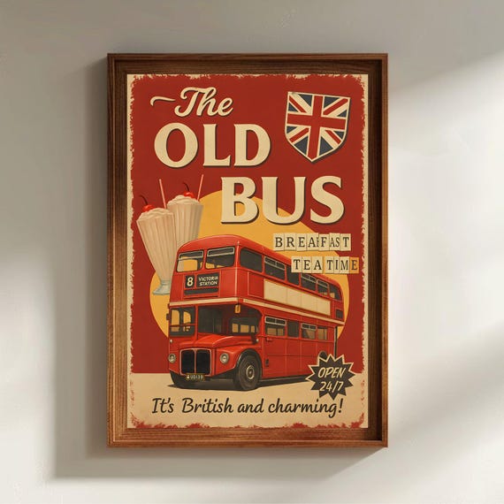 Vintage Retro British Poster Bus Art Coffee London Pub Diner Modern Decor