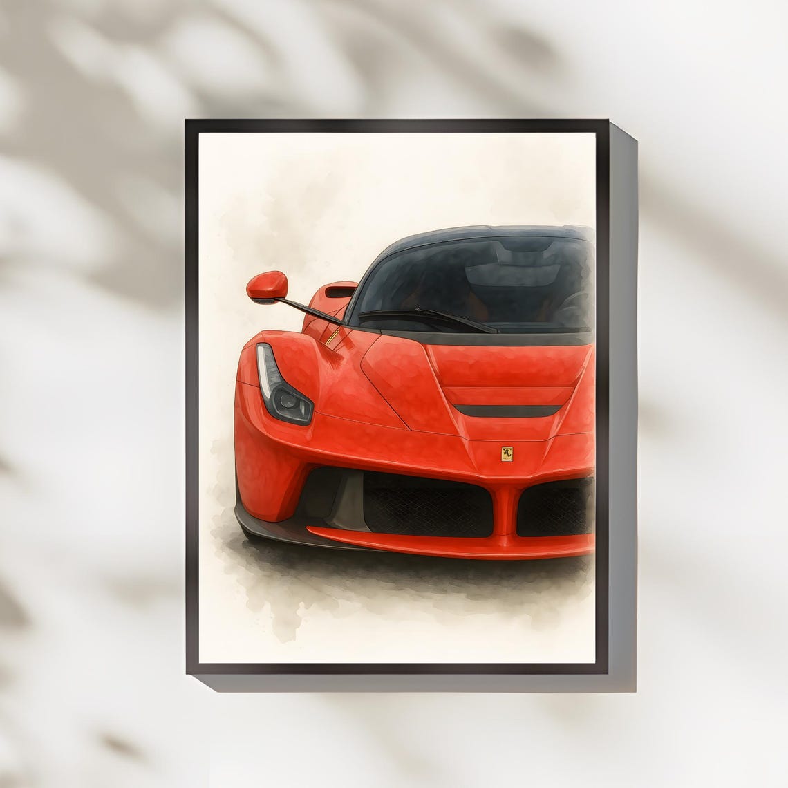 Red Ferrari LaFerrari Front View Watercolor Supercar Automotive Poster