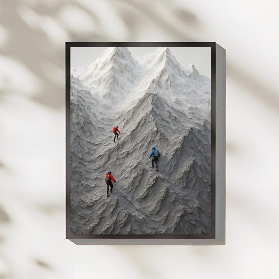 Tiny Mountain Climbers Wall Art Mini Print Minimal Home Decor Cozy Cabin File
