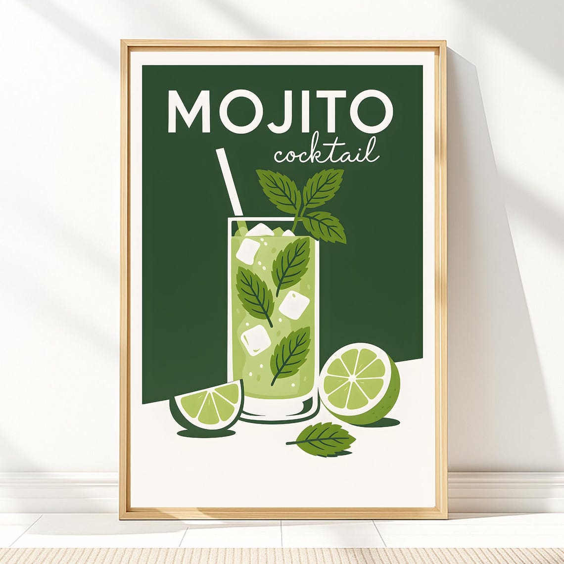 Mojito Cocktail Green Retro Bar Drink With Mint And Lime Poster