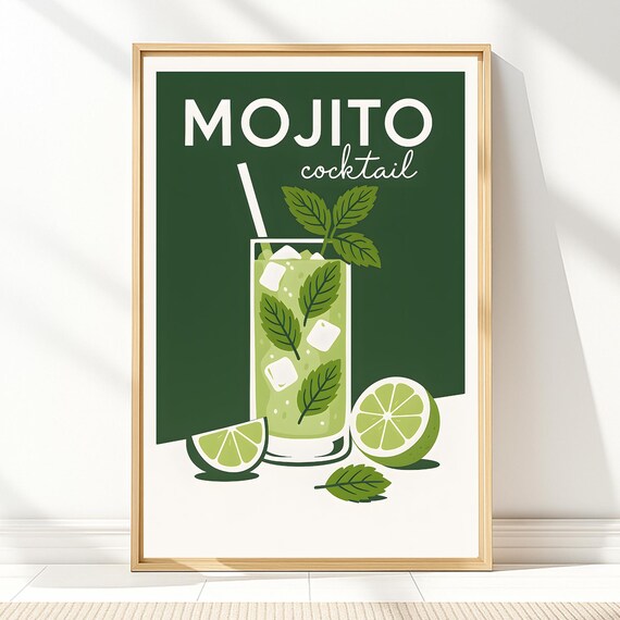 Mojito Cocktail Green Retro Bar Drink With Mint And Lime Poster