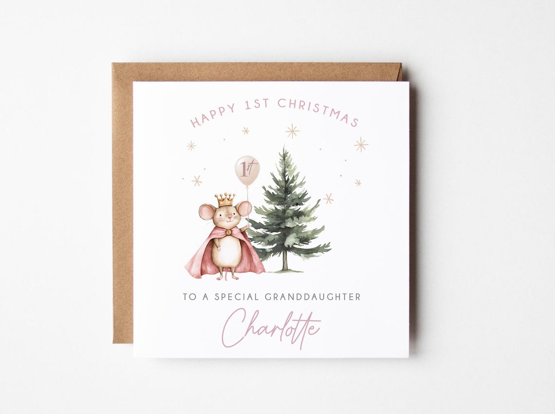 First Christmas Mouse Princess Green Pine Tree Granddaughter Print