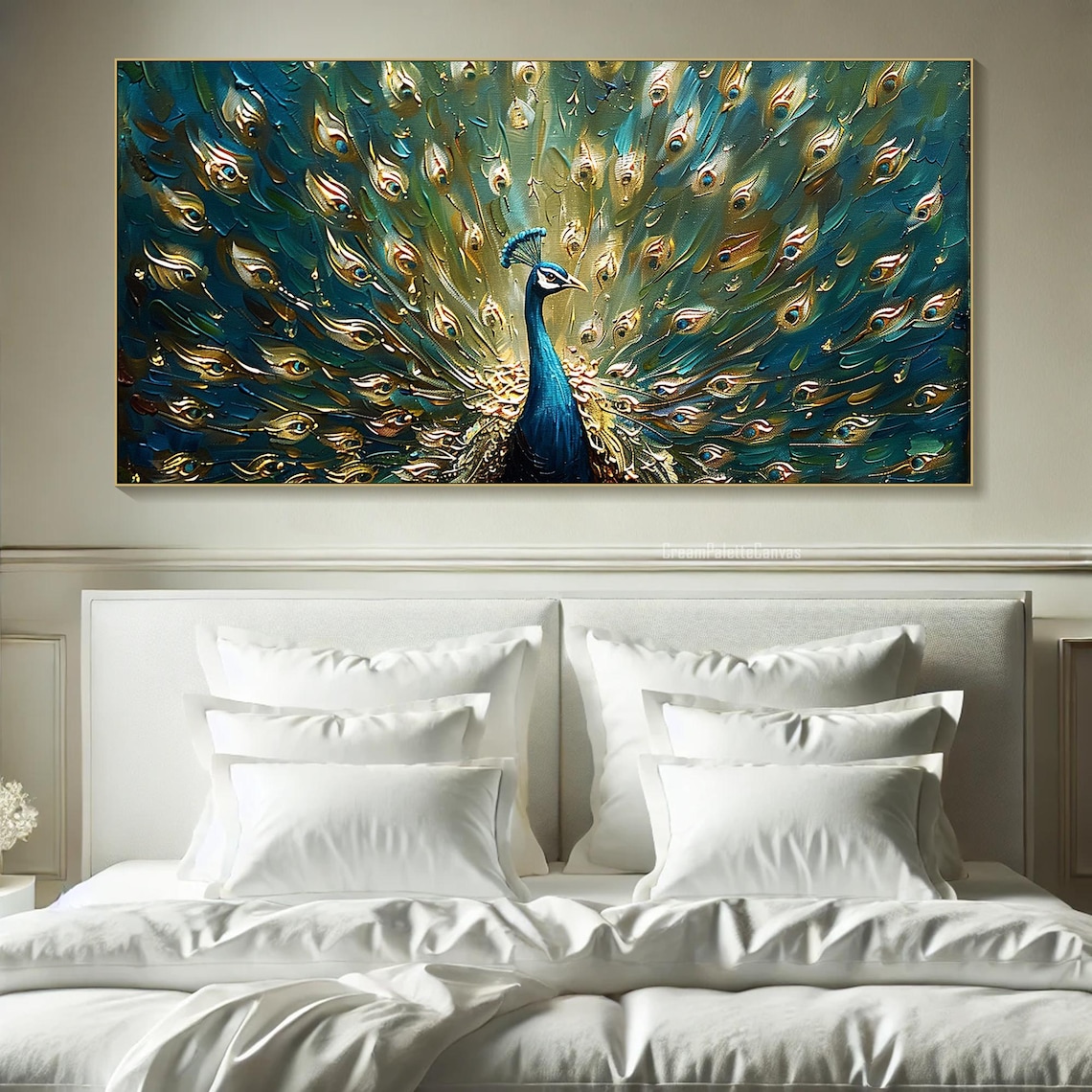 Peacock Oil Painting, Luxurious Feather Wall Art - Image 2