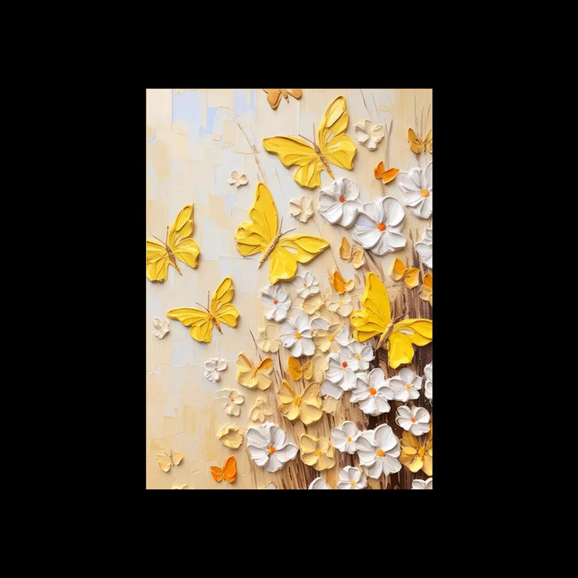Yellow Butterflies and White Daisies 3D Textured Oil Painting Wall Art - Image 2