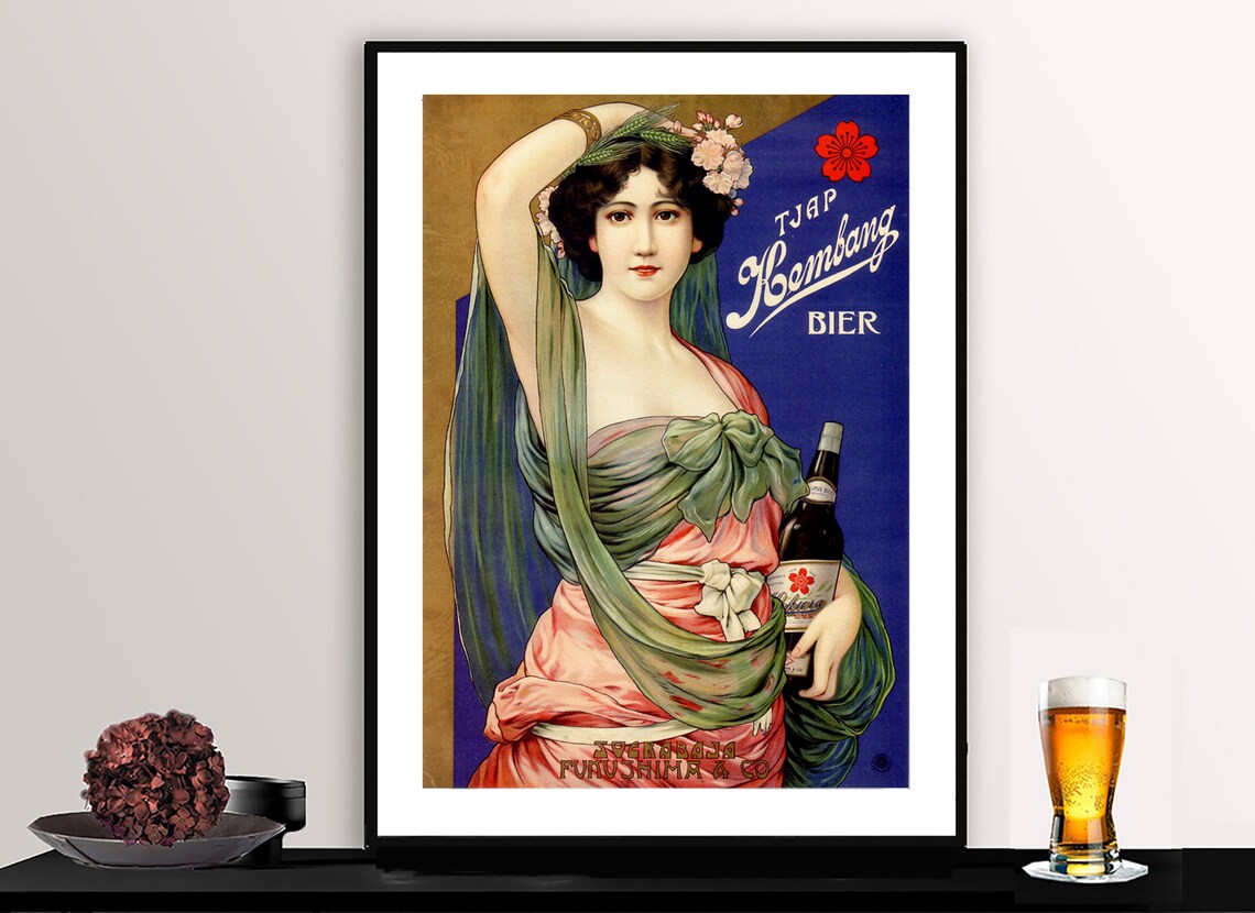 Tjap Kembang Bier Vintage Dutch East Indies Beer Brand Poster