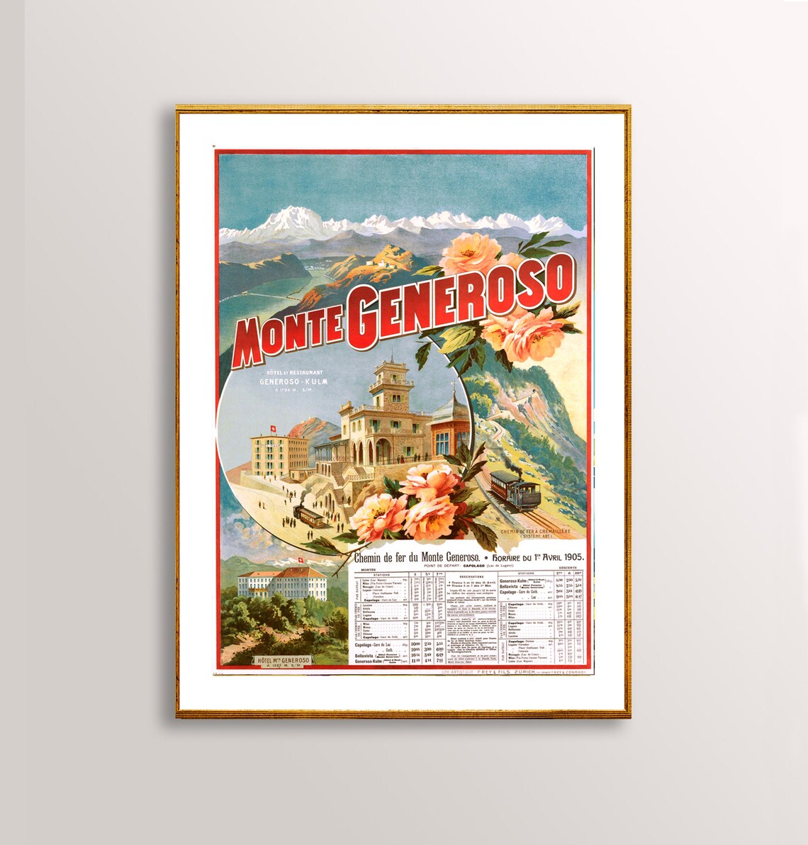 Monte Generoso Switzerland 1905 Railway Vintage Travel Poster