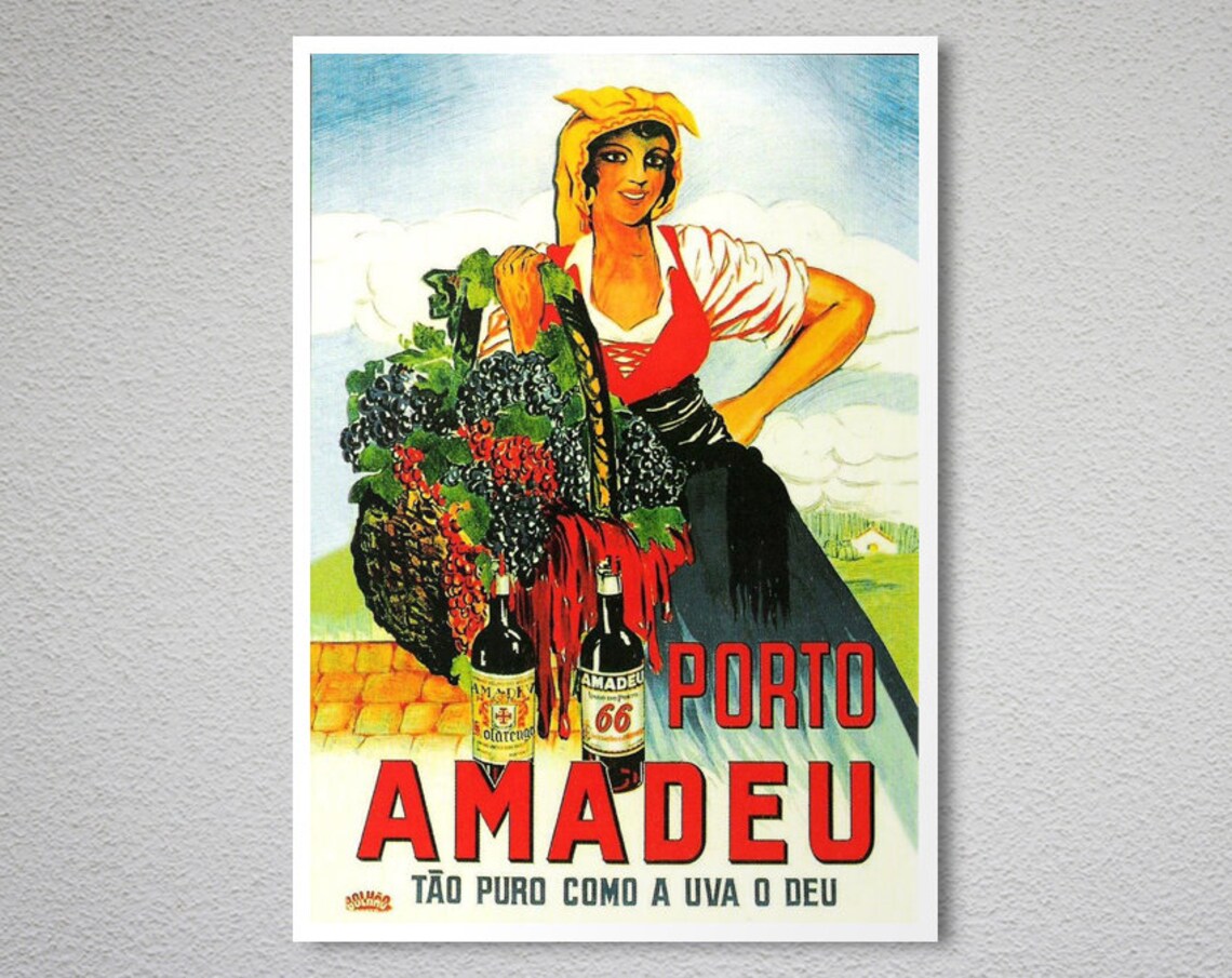 Porto Amadeu Portuguese Port Wine Harvest Girl Vintage Poster - Image 2