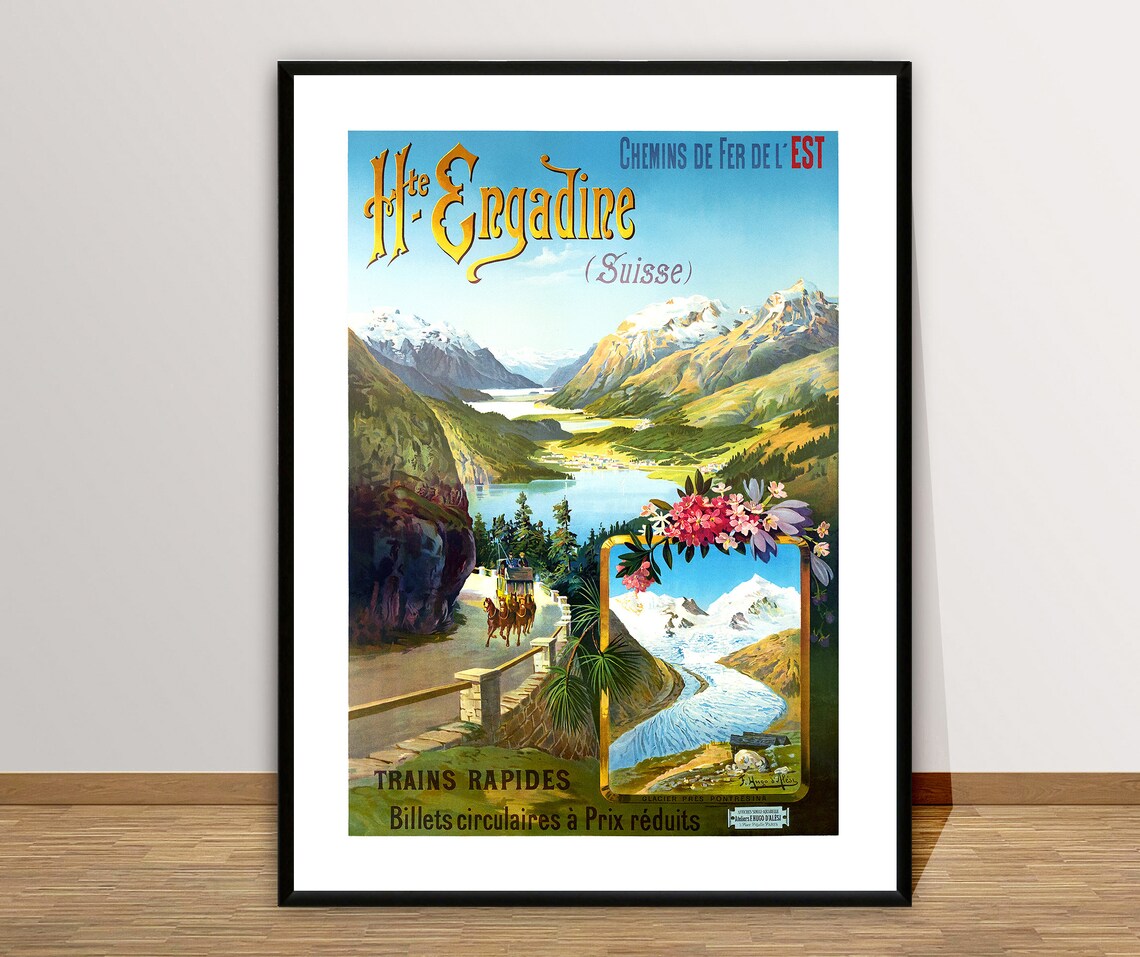 Engadine Suisse Switzerland Vintage Travel Poster - Image 2