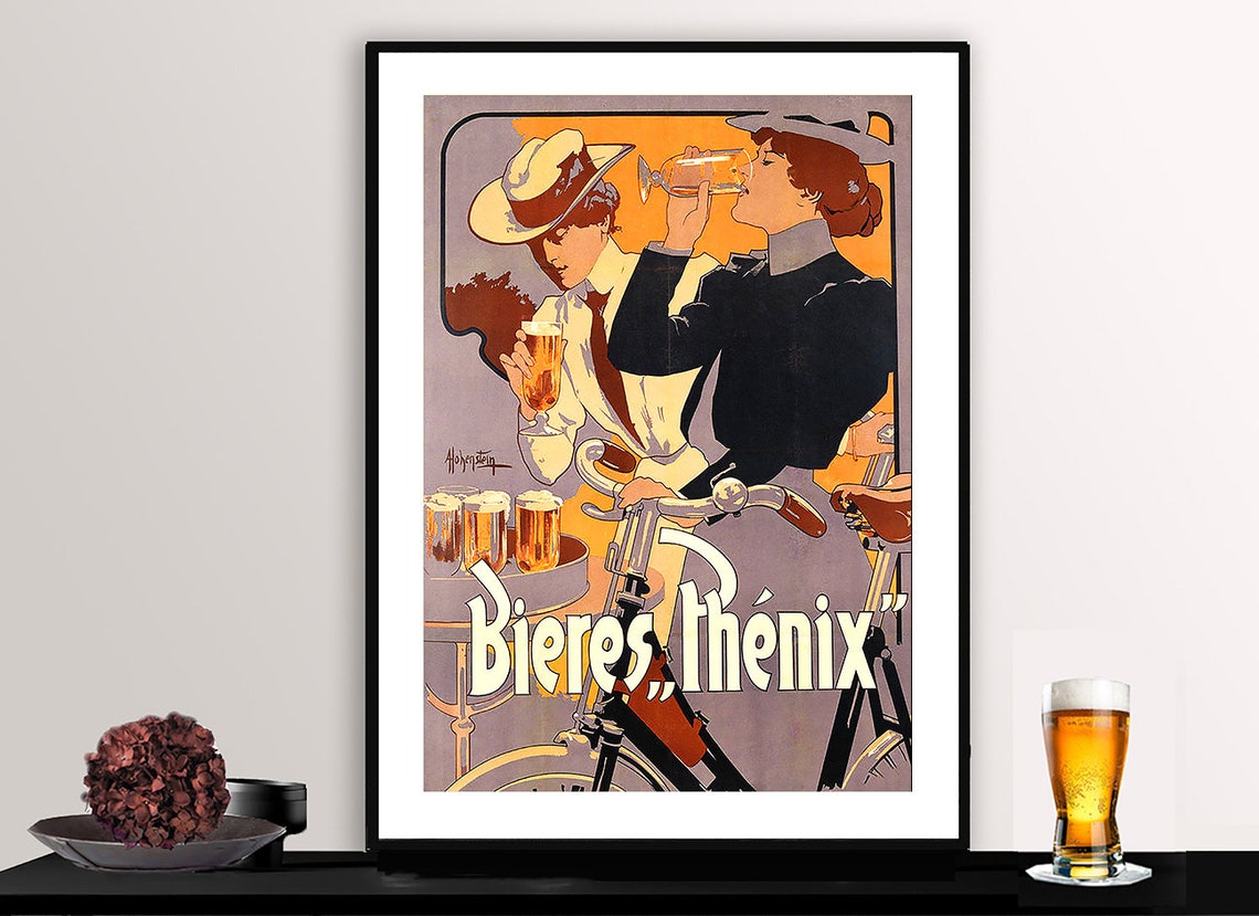 Vintage Bieres Phenix Beer Poster Cyclists French Brewery Art