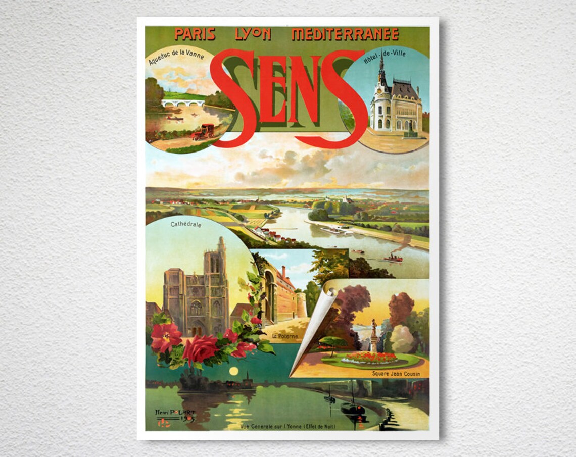 Sens France Paris Lyon Mediterranee Vintage Railway Travel Poster - Image 2