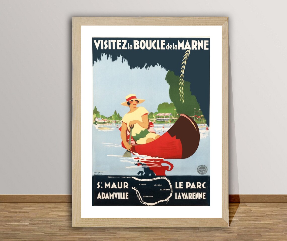 Boucle de la Marne Canoe Vintage French River Travel Poster Art